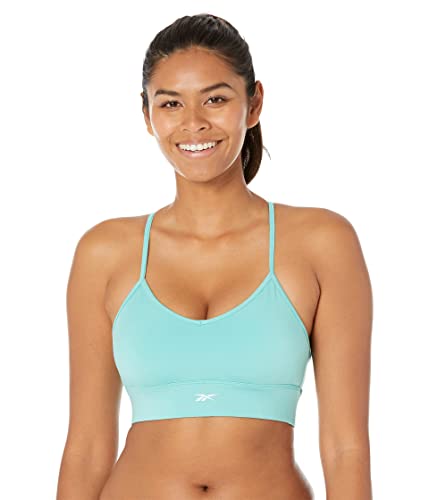 Image of Reebok Women's Satin 91% PES /9% El-Interlock-Hydrophilic Finish /Print-Digital Sublimation-Disperse Classic Workout Sports Bra