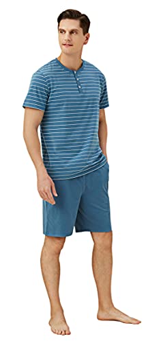 Men's Pajama Set Mens Cotton Striped Pjs Set for Men Classic Short Sleeve Sleepwear for Loose Casual Pyjamas3