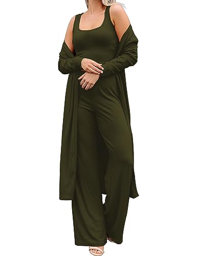 SWOMOG Women Knit Matching Sets 3Pcs Pajamas Crop...