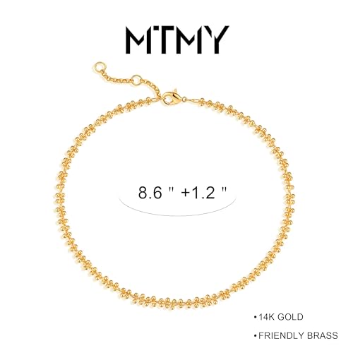 Image of MTMY Gold Anklets for Women 14K Gold Plated Tiny Bead Anklet Colorful Tassel Foot Chain Dainty Adjustable Cute Summer Beach Boho Anklets Jewelry Gift