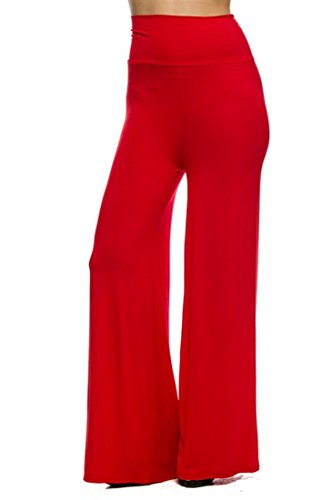 Superline Wide Leg High Fold Over Waist Palazzo Pants (Medium, Red)