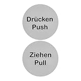 Aufkleber Set "Drücken Ziehen Push Pull", 1 Paar, Ø 65 mm, doppelseitige selbstklebende Folie, Klebeseite bei "Ziehen", Türschild Klebepad für Innen- und Außenbereich, Hinweis Schild Klebesticker Kit