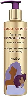 Pantene Gold Series Detangling Milk Hair Treatment for Curly Hair, Natural and Textured Hair, 7.6 Fl Oz �� Leave-On Hair Detangler Infused with Rich Argan Oil, Dye and Sulfate Free Formula