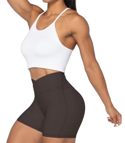 Image of Sunzel Crossover Biker Shorts for Women, No Front Seam V High Waist Yoga Workout Gym Shorts with Tummy Control | 4 Or 6-Inch Inseam, High Waisted, Tummy Control, Crossover Waist, Buttery Soft, No Front Seam, Squat Proof, Compression