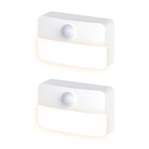 Luces de noche con sensor de movimiento, 2 unidades mini lámpara de pared USB, luz nocturna con pilas para pegar, luz blanca y cálida para la pared, escaleras, pasillo, armario