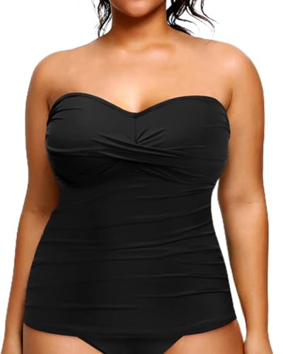 Aqua Eve Plus Size Tankini Top Only Bandeau Swim Top Strapless Swimsuit Top Twist Front Bathing Suit Top No Bottom