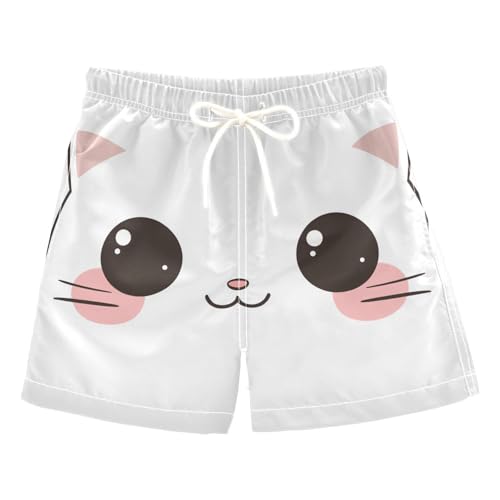 Kitten Face White Swim Trunks for 2-7 Years Swim Beach Shorts Kids Swimwear Board Shorts Bathing Suit Beach Vacation