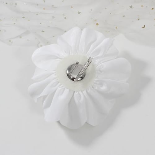 Image of 6.3 Inches White Large Floral Brooch Pins & Flower Hair Clips for Women | Elegant White Rose Hair Clip Large Flower Brooches for Women | Charming Pins for Clothes & Dress Accessories for Woman Fashion