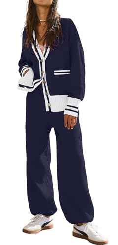 Women's 2 Piece Outfit Lounge Set Trendy Cardigan...