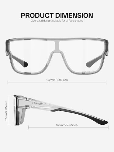 KAPVOE Photochromic Sunglasses Fit Over Glasses for Men Women Oversized Square UV400 Sports Cycling Golf Driving K2162