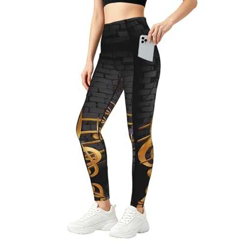 Pantalones de yoga para mujer Note Guitar con bolsillos y de cintura alta
