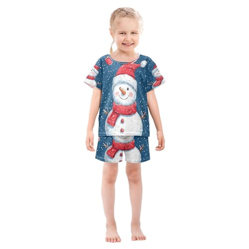 Pajama Sets Short Sleeve Snowman with Red Accessories Soft Cotton Summer Sleepwear 2 Piece PJS Size 5-14T4
