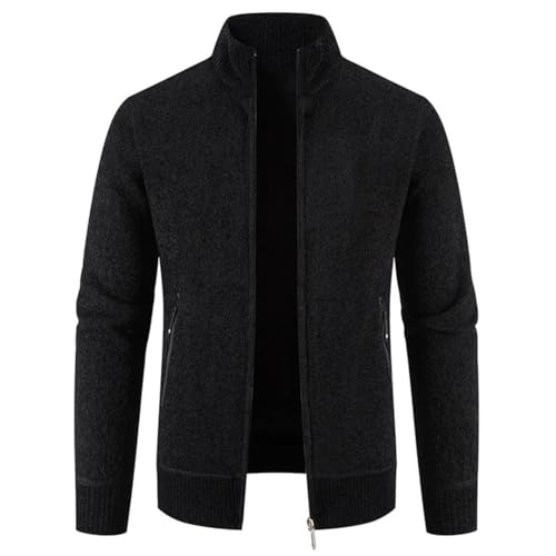 Men Cardigan Knit Sweater Winter Fleece Warm Knitted Stand Collar Pocket Cardigans Clothing