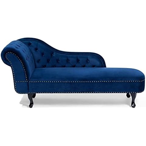 Beliani Retro Ré­ca­mi­e­re im Chesterfield Style linksseitig Samtstoff blau Nimes Cover