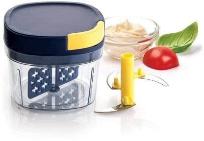A J Enterprise Square (2 in 1) Jumbo Multipurpose Manual Vegetable Chopper Machine for Kitchen with 3 Stainless Steel Blade and Whisker, (600ml)(Multi Color)