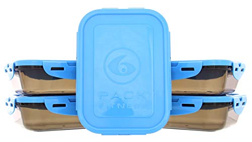 6 Pack Fitness Sure Seal Meal Prep Containers Set of 5 20oz (Black/Neon Blue)
