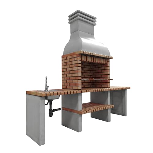 MOVELAR - Barbacoa de Obra Prefabricada de Leña y Carbón Modelo Altea (Gris, Naranja - 268 x 70 x 255 cm) REF: M00042 - Cocina de Exterior con Lavabo para Jardín y Terraza
