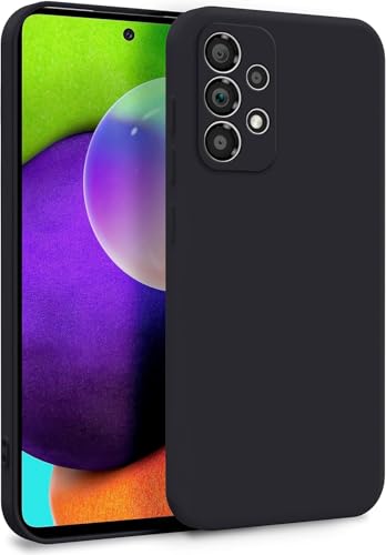 Image of VONZEE Liquid Silicone Case with Microfiber Coushioning Compatible for Samsung A52 /A52s 5G Shockproof Slim Back Cover, Gel Rubber Full Body Protection - Black