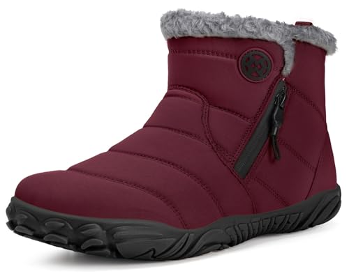 Barefoot Botas Hombre Mujer Invierno Cálido Botines De Nieve Cómodas Minimalista Zapatos Para Zero Drop Soles, Rojo Vino, 40 Eu