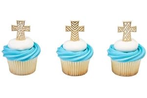 Gold Cross Cupcake Picks - 24 pcs | Baptism Cupcake Toppers