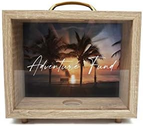NIKITA Adventure Fund Money Box - Adult Travel Fund Money Jar - Holiday Fund Money Box - Wooden Box Frame - Savings Jar - Adult Travel Gifts - Savings Money Tin for Notes & Coins, Gift Box