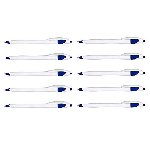 Slim Curvy White Ballpoint Pens in Bulk, Plastic, 10 pack, Retractable Medium Point, Modern, BlueBlk