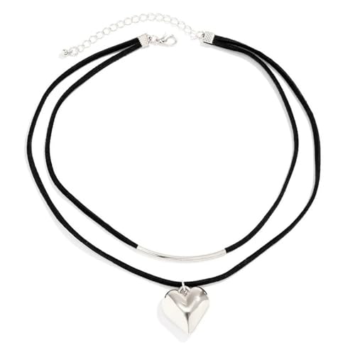 Gargantilla de terciopelo negro collar choker corazón grande mujer cadena ajustable