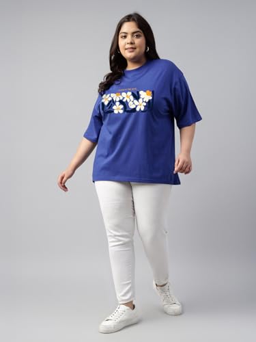 Image of JUNEBERRY 100% Pure Cotton Oversized Baggy Fit Cool Front Chest Graphic Printed Half Sleeve Plus Size T-Shirt for Women & Girls (Sizes: 2XL to 5XL)