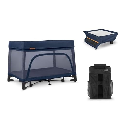 UPPAbaby Remi Playard Bundle, includes Remi Playard + Changing Station + Changing Station Organizer, Travel Crib – Mesh Bassinet, Storage Bag and Mattress Cover Included – Noa (Navy Mélange)