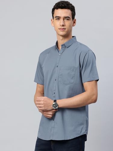 Image of Majestic Man Slim Fit Pure Cotton Half Sleeve Solid Casual Shirt