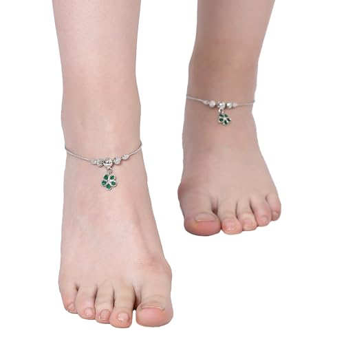 Set Of 2 American Diamond Floral Anklets