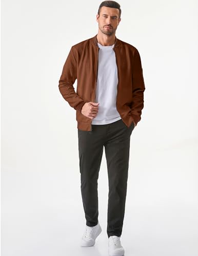 Image of JMIERR Mens Casual Jacquard Bomber Jackets Color-Block Lightweight Varsity Jacket Fashion Zipper Coat with Pockets