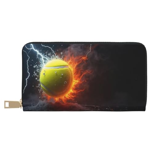 Wallet Women - Cool Yellow Tennis Ball-A Print Leather Wallet for Women with Zipper, Cute Bifold Long Ladies Wallets