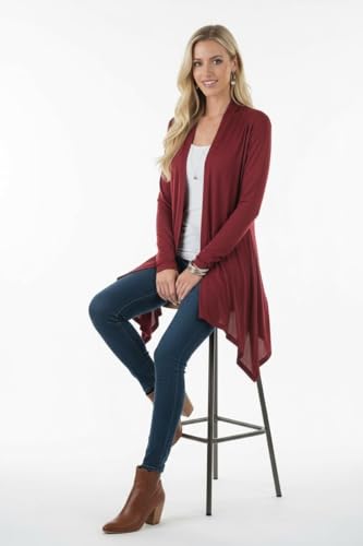 Image of ToBeInStyle Womens Open Front Long Sleeve Lightweight Asymmetrical Draped Cardigan with Side Pockets