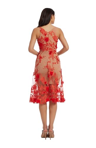 Image of Dress The Population Womens Audrey Spaghetti Strap Midi A-line 3D Floral Dress