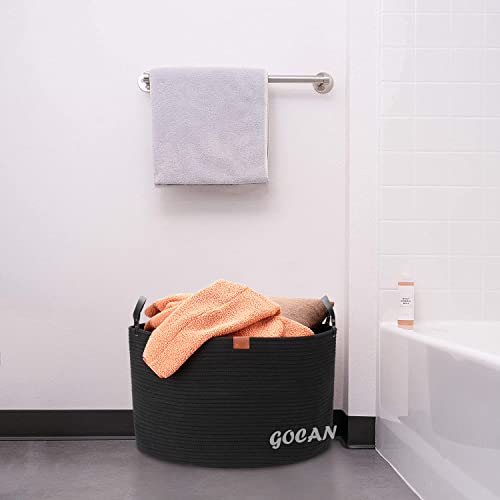 Gocan Extra Large Storage Laundry Basket 22" X 22"X 14" Cotton Rope Woven Basket For Blanket Basket With Handles For Living Room Toys Storage Xxxl (Pure Blk) #TOP4