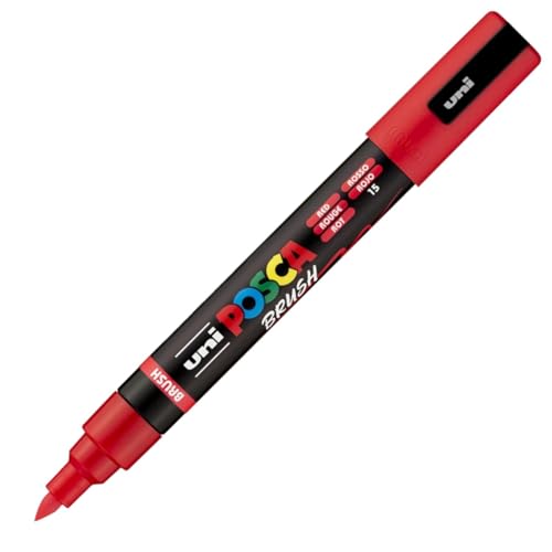 POSCA PC5BR, Marqueur peinture Brush base eau - Tout Support - Rouge