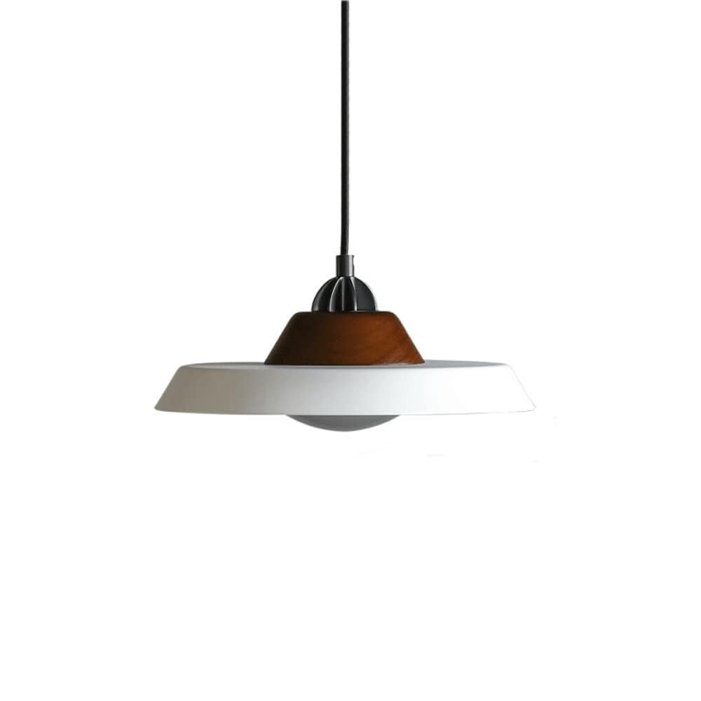LYMSXAZOU Modern Wrought Iron Pendant Light with Wood Accent – E27 Single Head Chandelier for Dining Room & Bedroom(White)