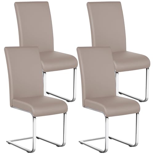 Yaheetech Dining Chairs Set of 4 Modern Faux Leather Upholstered Dining Room Chairs with High Back and Metal Chrome Legs for Kitchen/Living Room/Restaurant, Light Brown