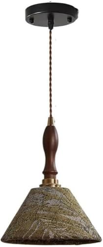 Lampe suspendue rétro abat-jour tissu fait la main poignée bois