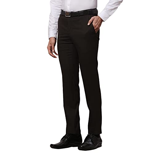 Image of Raymond Men's Slim Fit Mid Rise Poly Viscose Blend Checks Pattern Flat Front Formal Trouser