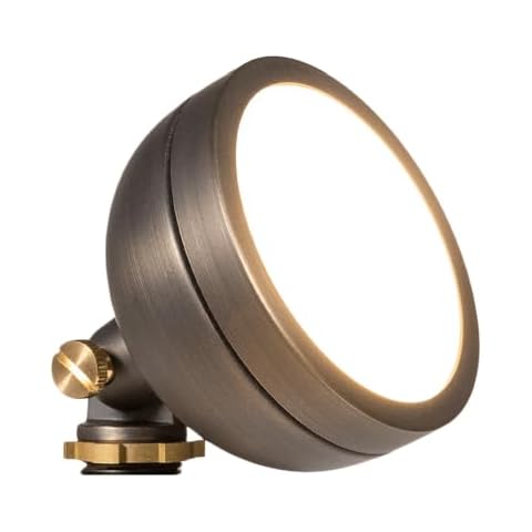 VOLT 12V Mini Round Brass Frosted Flood Light (Bronze) with 3W 2700K Warm White G4 LED Bulb for Low Voltage Landscape Lighting of Outdoor Wall, Garden or Yard Cover