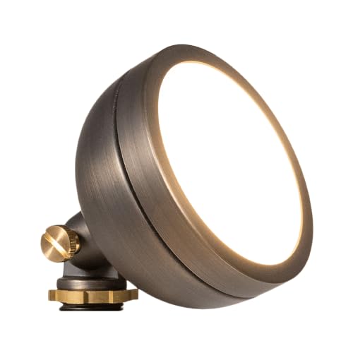 VOLT 12V Mini Round Brass Frosted Flood Light (Bronze) with 3W 2700K Warm White G4 LED Bulb for Low Voltage Landscape Lighting of Outdoor Wall, Garden or Yard