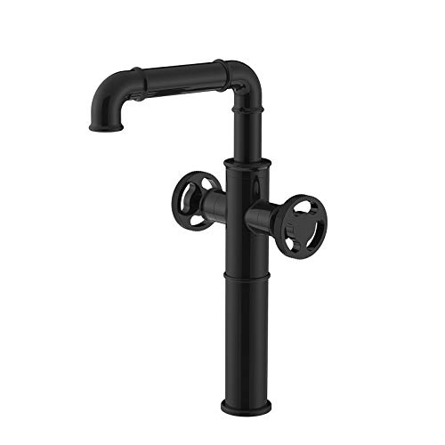 VOAOV Grifo De Baño Alto Negro, Steampunk Estilo Industrial, Grifos De Latón para Lavabo, Doble Volante, Mezclador De Frío Y Calor, para Decoración De Hoteles