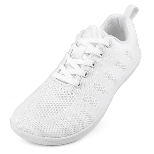 MINBEI Calzado Descalzo Mujeres Minimalista Zapatillas Deportivas Mujer con Puntera Ancha Sneakers Zapatos para Correr Mujeres Zapatos Casuales Ligero Transpirables Blanco 39 EU