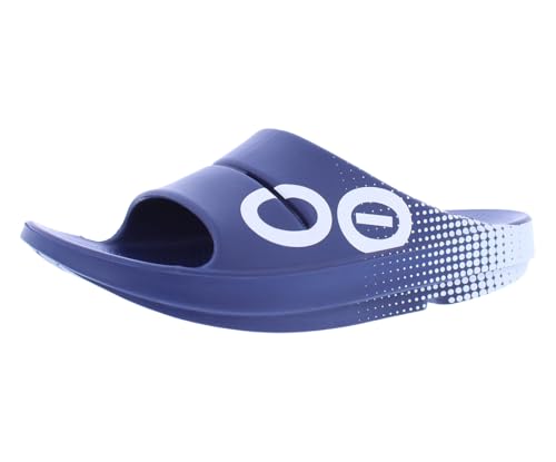 Image of OOFOS Ooah Sport Slide Unisex Shoes Size 9, Color: Matrix Navy-Blue