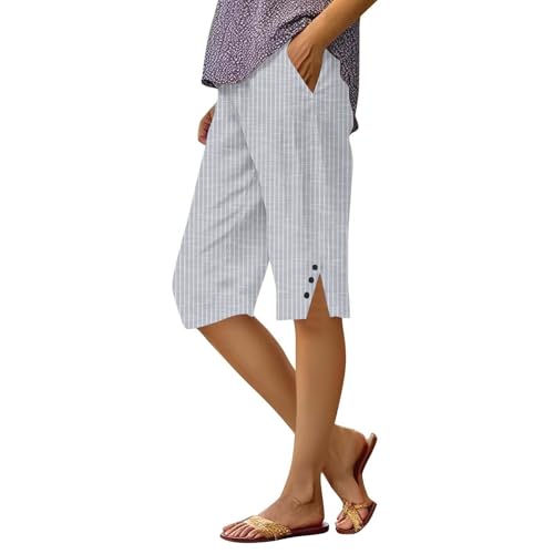 Bermuda femme léger à rayures : pantalon court ample avec poches