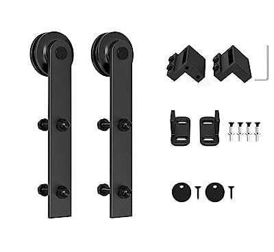 ZEKOO Antique Rustic Style Sliding Barn Wood Door Hardware Black Steel Rollers Hanger (Straight-Style)