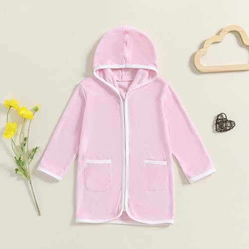 Girls Boys Terry Cloth Swim Cover Up Zip Up Long Sleeve Hooded Bathing Suit Coverup Beach Pool Robe Cover-Up Kimono2