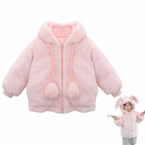 Toddler Girls Thick Fleece Jacket Hooded Full-Zip Solid Puffy Windproof Outerwear Warm Cute Shaggy Coat2